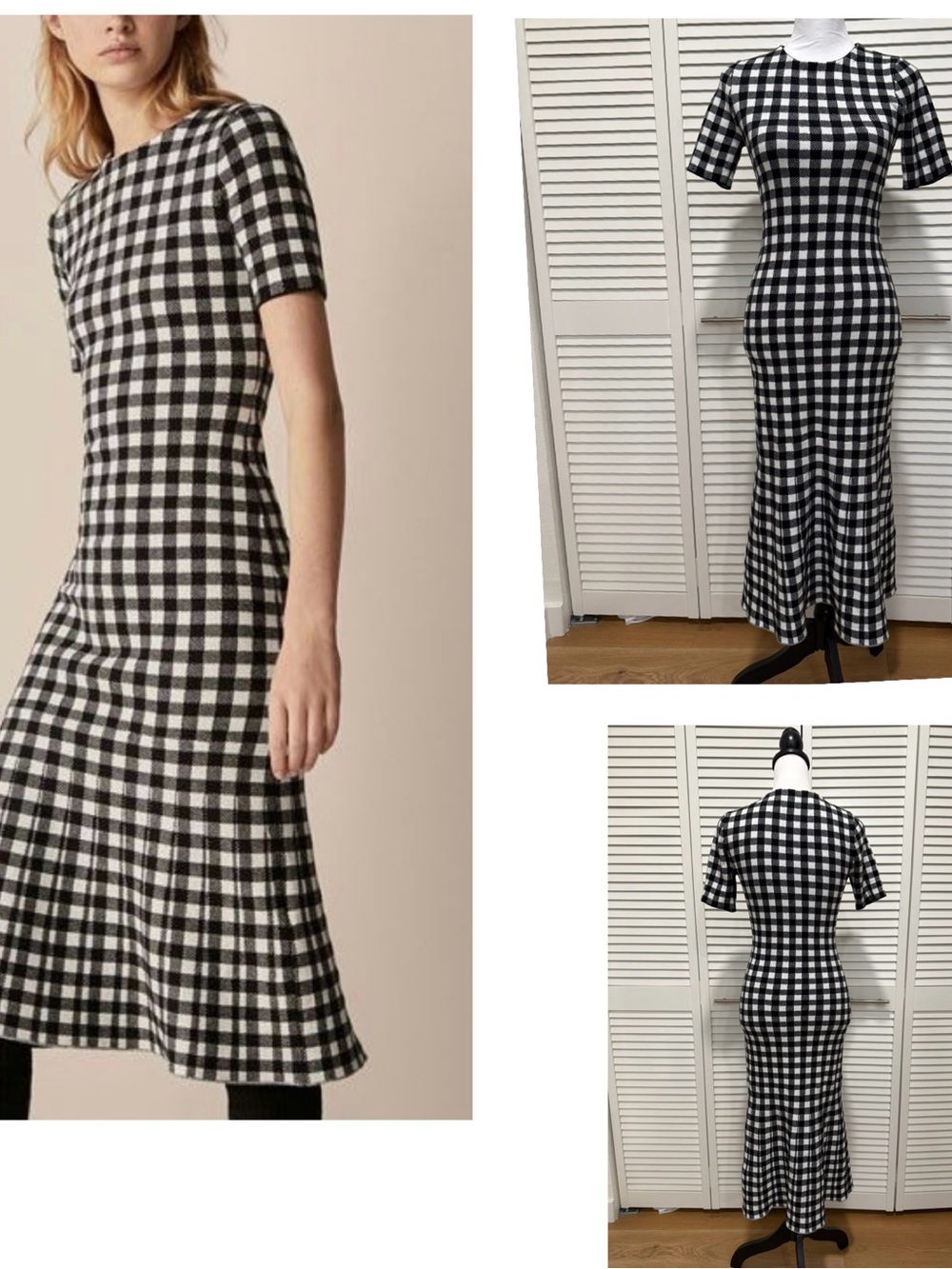 Massimo Dutti Vichy Dress features a timeless black-and-white gingham check